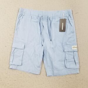 Ltifone Shorts Mens Large Blue Cargo Elastic Waist Drawstring Pockets Casual